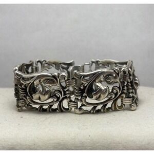 Danecraft Sterling Silver Vintage Ornate Floral Scroll Link Bracelet 60.4g 7.5in
